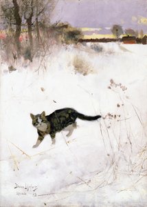 猫追踪雪，1884年（面板）